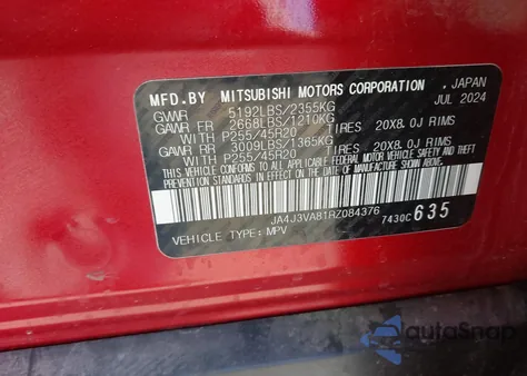 2024 Mitsubishi Outlander Se 2.5 2Wd/Se Black Edition S-Awc/Se Black Edition W/Pano Roof S-Awc from USA, damaged, VIN JA4J3VA81RZ084376